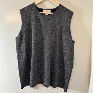 Susan Graver Top Women's  2X  Knit Black Silver Liquid Metal
